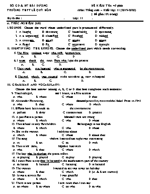 Đề kiểm tra 45 phút môn Tiếng Anh Lớp 11 - Năm học 2019-2020 - Trường THPT Lê Quý Đôn (Có đáp án)